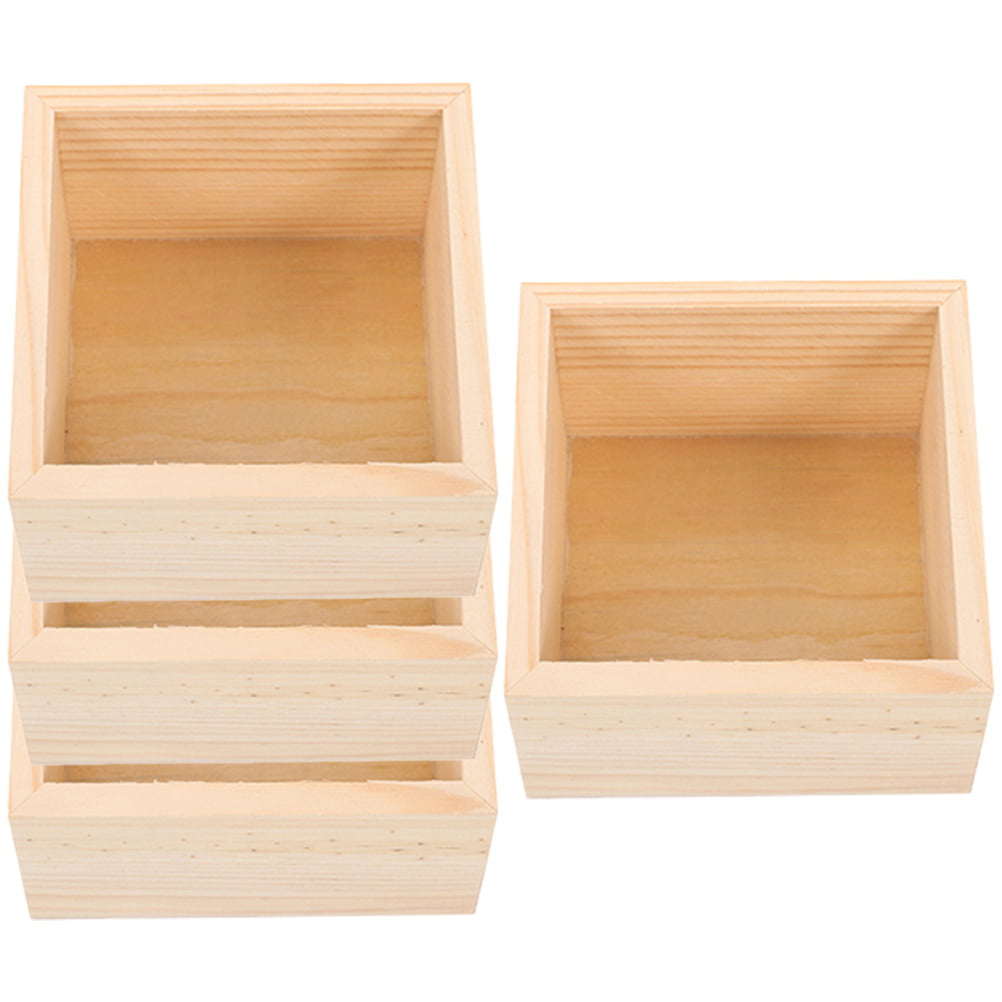 4Pcs Wooden Boxes Lidless Wooden Boxes Tabletop Wood Boxes Small Square  Wooden Boxes