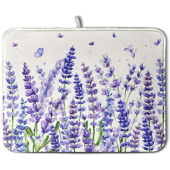 Purple Lavender Dish Drying Mat for Kitchen Counter Spring Summer Flower Floral Dishes Drainer Mats Absorbent Microfiber Dish Drying Pad Washable Dish Draining Mat Extra Large 18x24 Inch