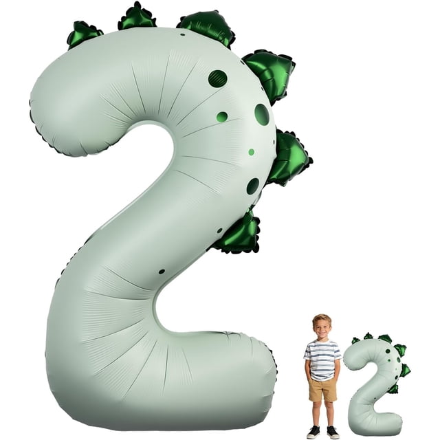 Yanonmyfd Dinosaur Number 2 Balloon, 36 Inch Matcha Green Foil Number Balloon for Dinosaur Birthday Party Decorations, Kids Jungle Theme,Matcha,2nd