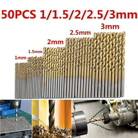 

MRULIC Drill Bit 50Pcs Titanium Coated HSS High Speed Steel Drill Bit Set Tool 1/1.5/2/2.5/3mm household tools + Gold