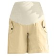 thumbnail image 3 of ameIAEA Women's Maternity Stretch Shorts Cotton Linen Solid Color Pregnancy Shorts with Pockets, 3 of 4