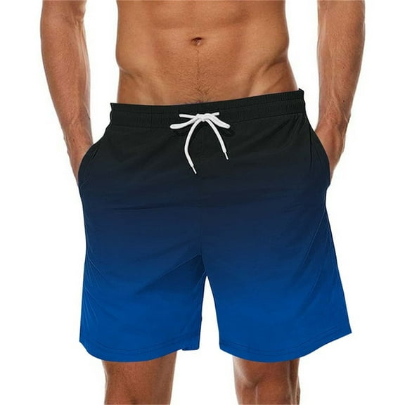 S-5X Plus Size Shorts for Men with Pockets Big & Tall Drawstring Elastic Waist Wide Leg Lightweight Gradient Printed Beach Board Short