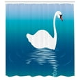 thumbnail image 2 of Swan Shower Curtain, Long Necked Bird Staying on Calm Water in Ombre, Fabric Bathroom Set with Hooks, 69W X 70L Inches, Sea Blue Vermilion White, by Ambesonne, 2 of 2
