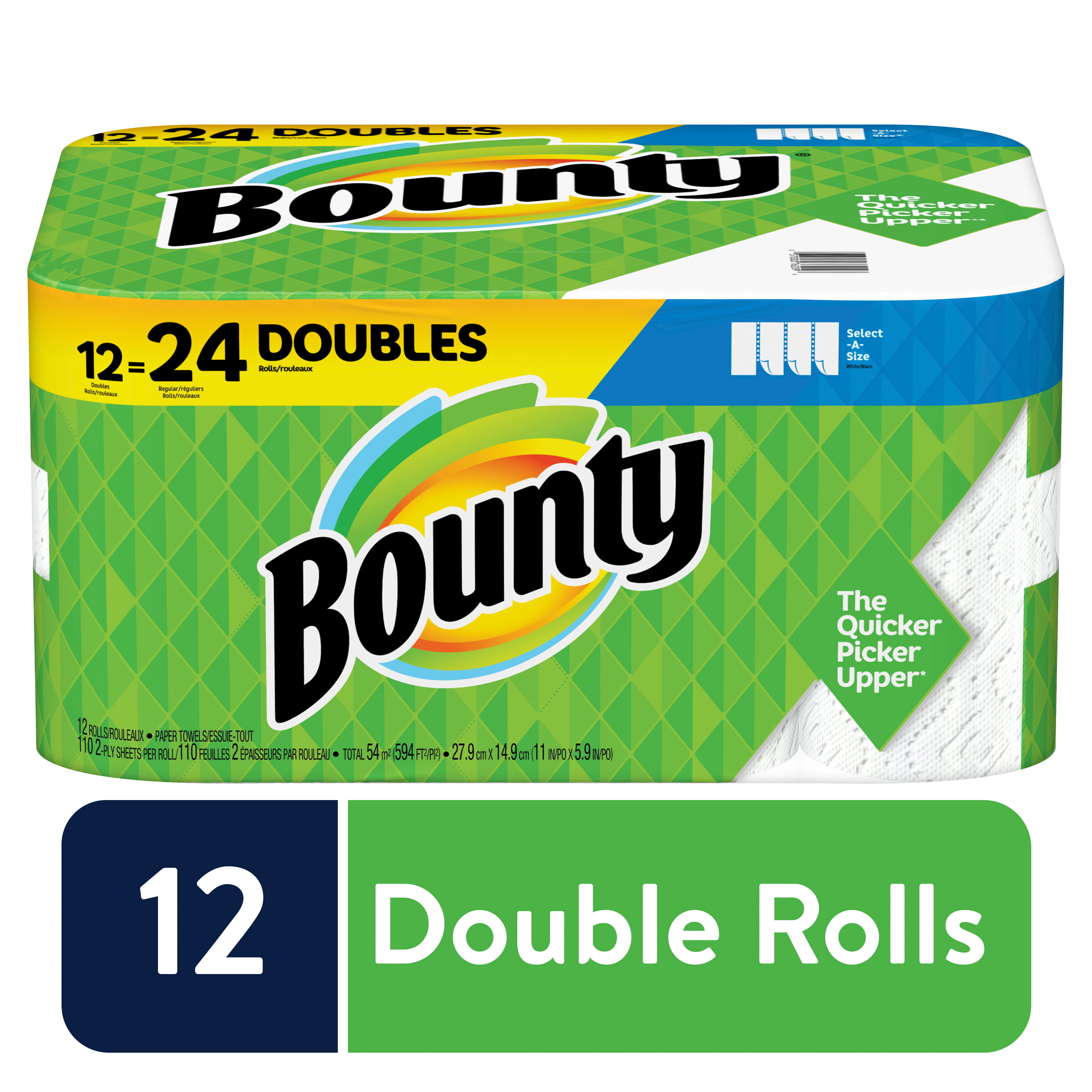 White 12 Double Rolls = 24 Regular Rolls Bounty Select-A-Size Paper Towels 