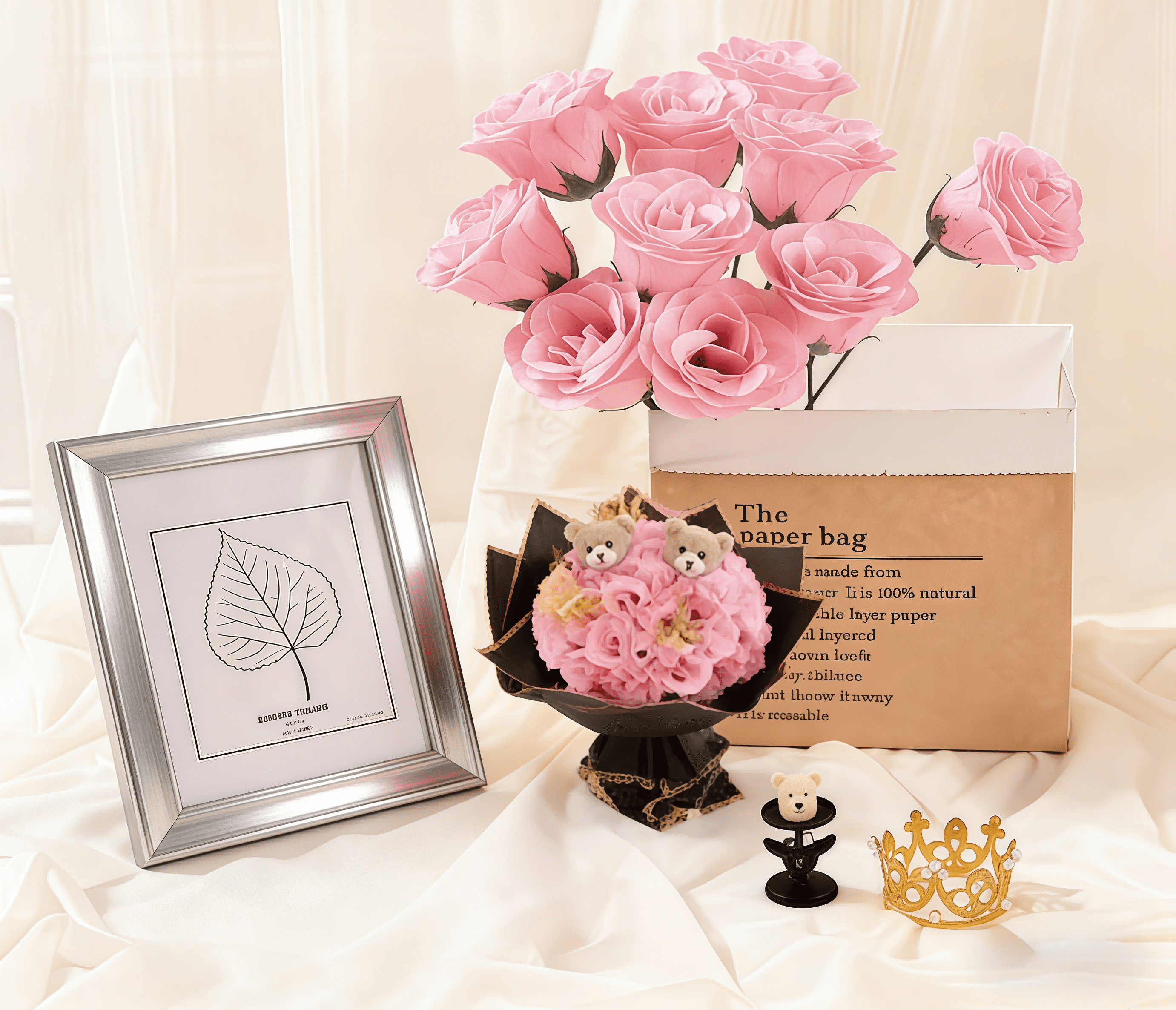 Natonhi 24 Glitter Valentine's Day Roses Bouquet Graduation Gifts Artificial Roses Flowers with Stems DIY Fake Glitter Flowers Bouquet for Anniversary Graduation Birthday Wedding(Pink)