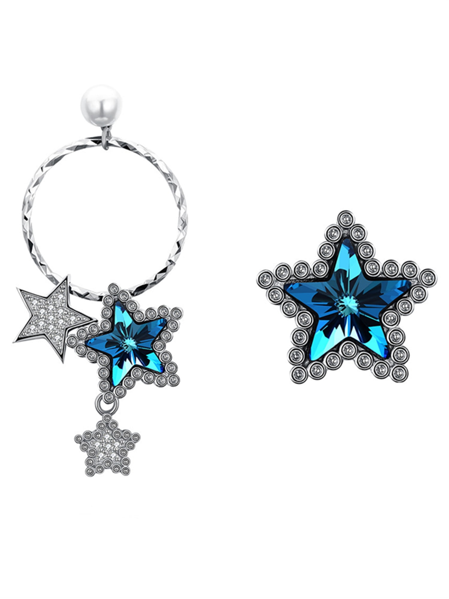 Devuggo Unique Multiple Stars Drop Pendant Stud Earrings with Austria Crystals ,Mother's Day Sterling Silver Jewelry Gifts for Women Sensitive Ear Skin