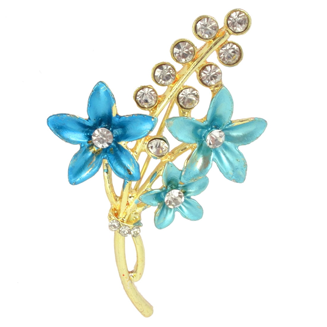 Garment Ornament Rhinestone Gold Tone Metal Brooch Breastpin Blue for ...