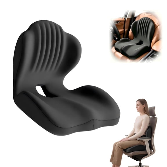 Ergonomic Seat Cushion for Office Chair – L-Shaped Memory Foam Orthopedic Coccyx Cushion with Lumbar Support & Tailbone Pain Relief for Car, Truck, Gaming Chair (Black)