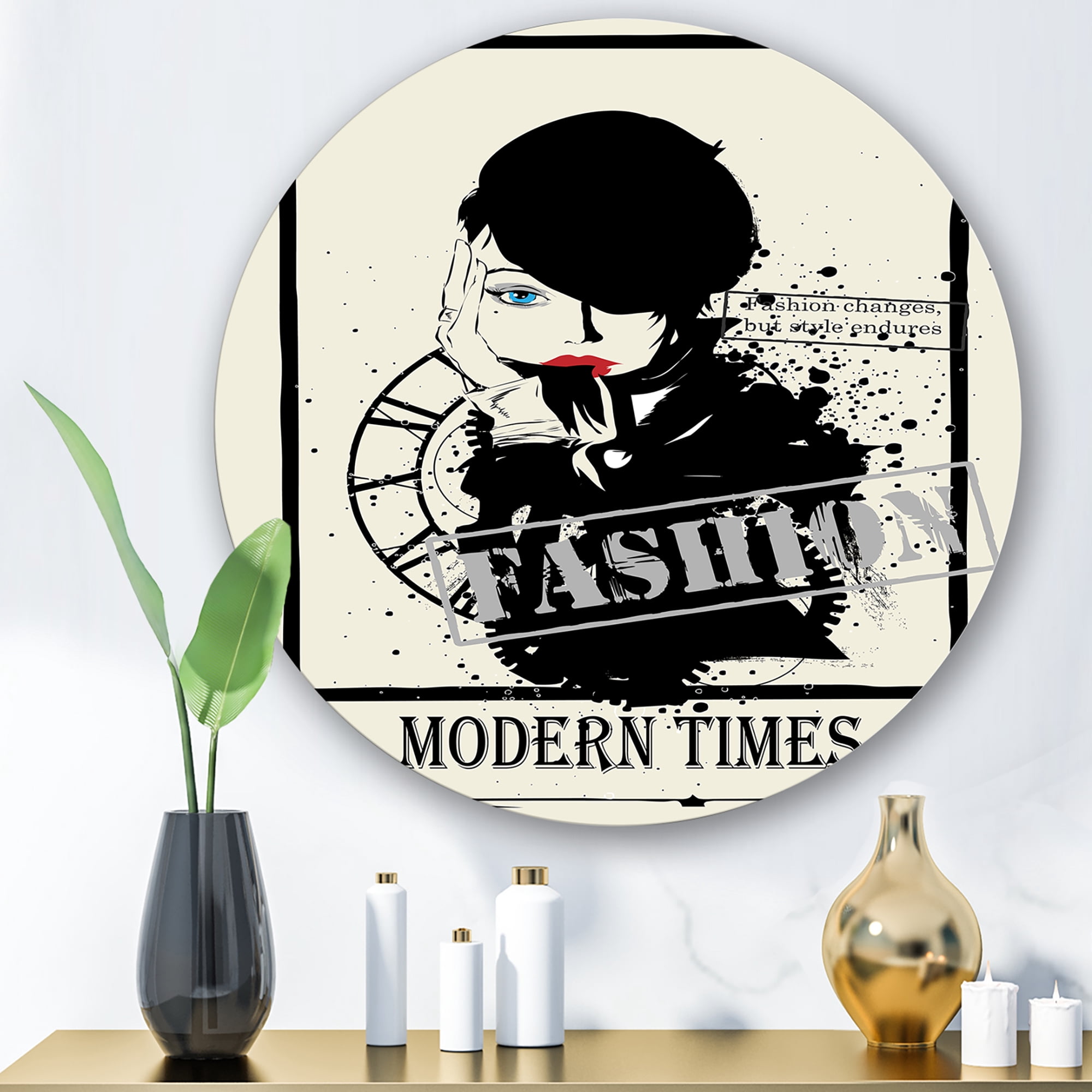 Designart 'Style Passion Life Fashion Woman VII' Vintage Circle Metal Wall Art 23x23 - Disc of 23
