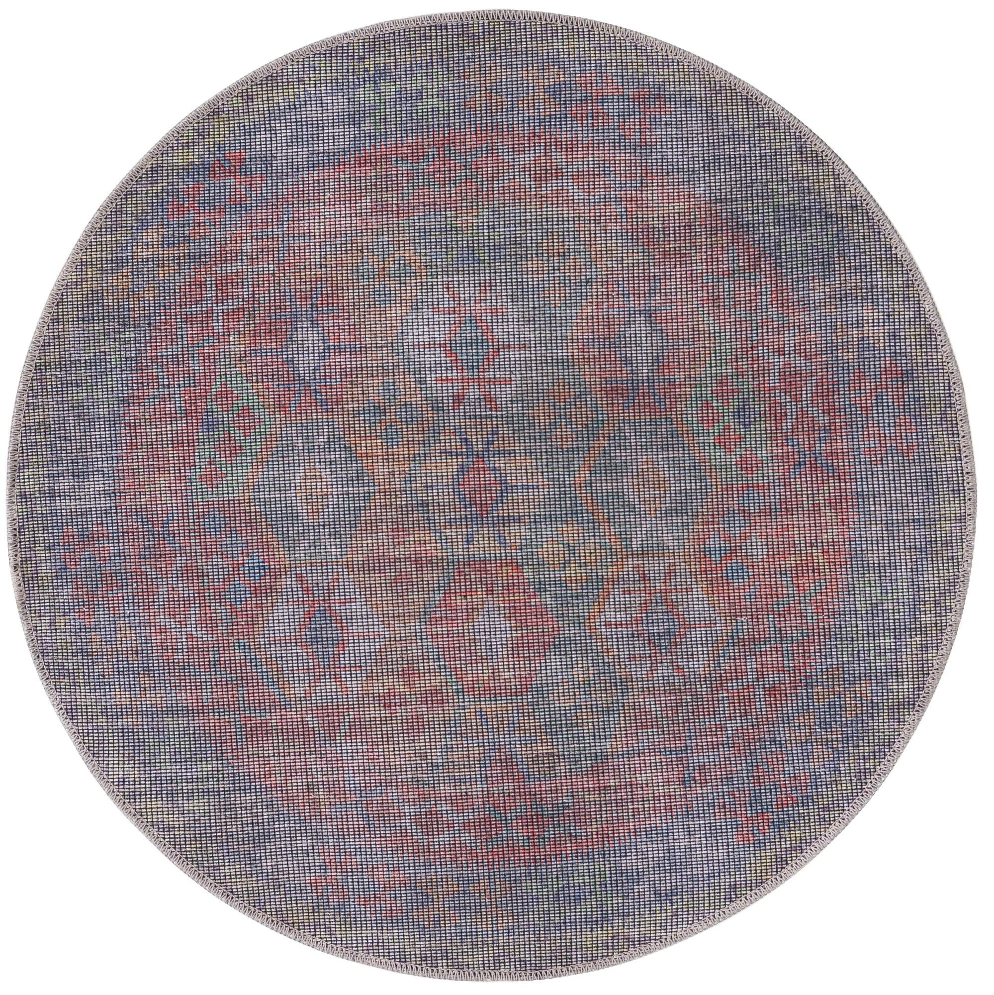 Sisu Collection Washable Rug 3 Ft Round Blue Flatweave Rug
