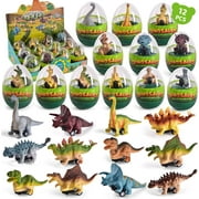 Fun LIttle Toys 12PCS Easter Eggs Dinosaur Car, Dinosaur Pull Back Cars Dinosaur Party Favors for Kids Dino Surprise Eggs for Boys and Girls Jumbo Dinosaur Egg Dino Vehicles for Easter Party Favors