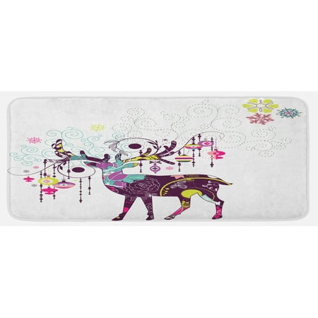 

Christmas Kitchen Mat Reindeer with Ornaments Lanterns and Floral Lines Xmas Feast Theme Image Plush Decorative Kitchen Mat with Non Slip Backing 47 X 19 Multicolor by Ambesonne
