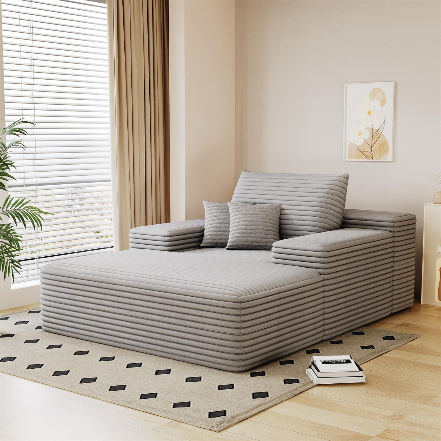 Demi Bonn 68"x51" Oversized Chaise Lounge Chair, Fluffy Plush Upholstered Sleeper Sofa Bed, Cloud Couch for Reading Chair & Lounge Sofa, Gray