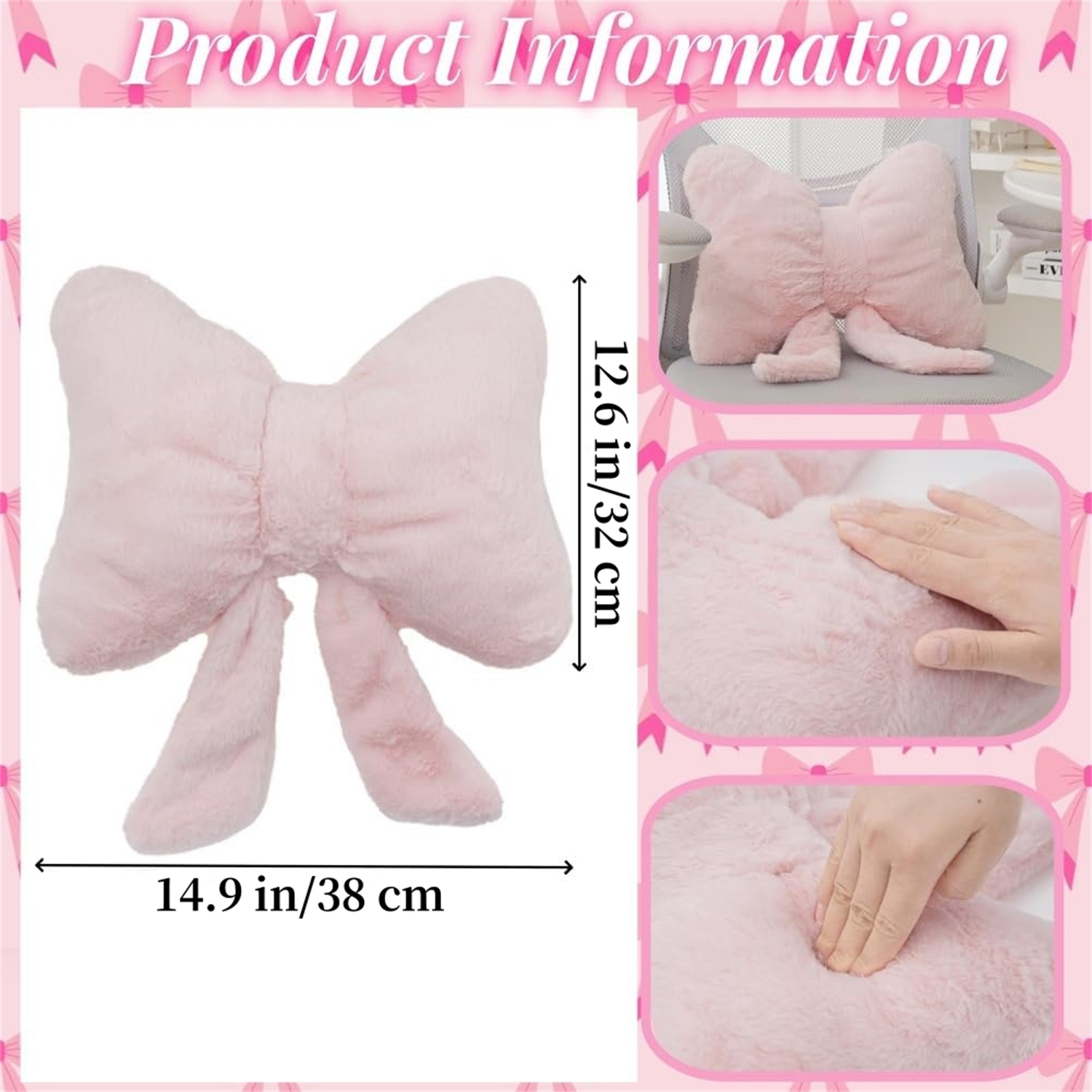 Bow Pillows Topboutique Soft Furry Pillows Plush Throw Pillows Sofa Pillows Bowknot Stuffed Throw Pillows Bow Shaped Decorative Pillows for Couch Bed Home Christmas Decor,1 Pc Pink 12.6 X 14.9 inch