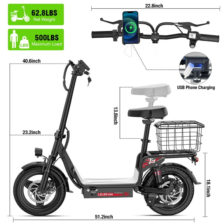 14-inch Folding Electric Scooter - 48V 500W High-Speed Motor, 32
