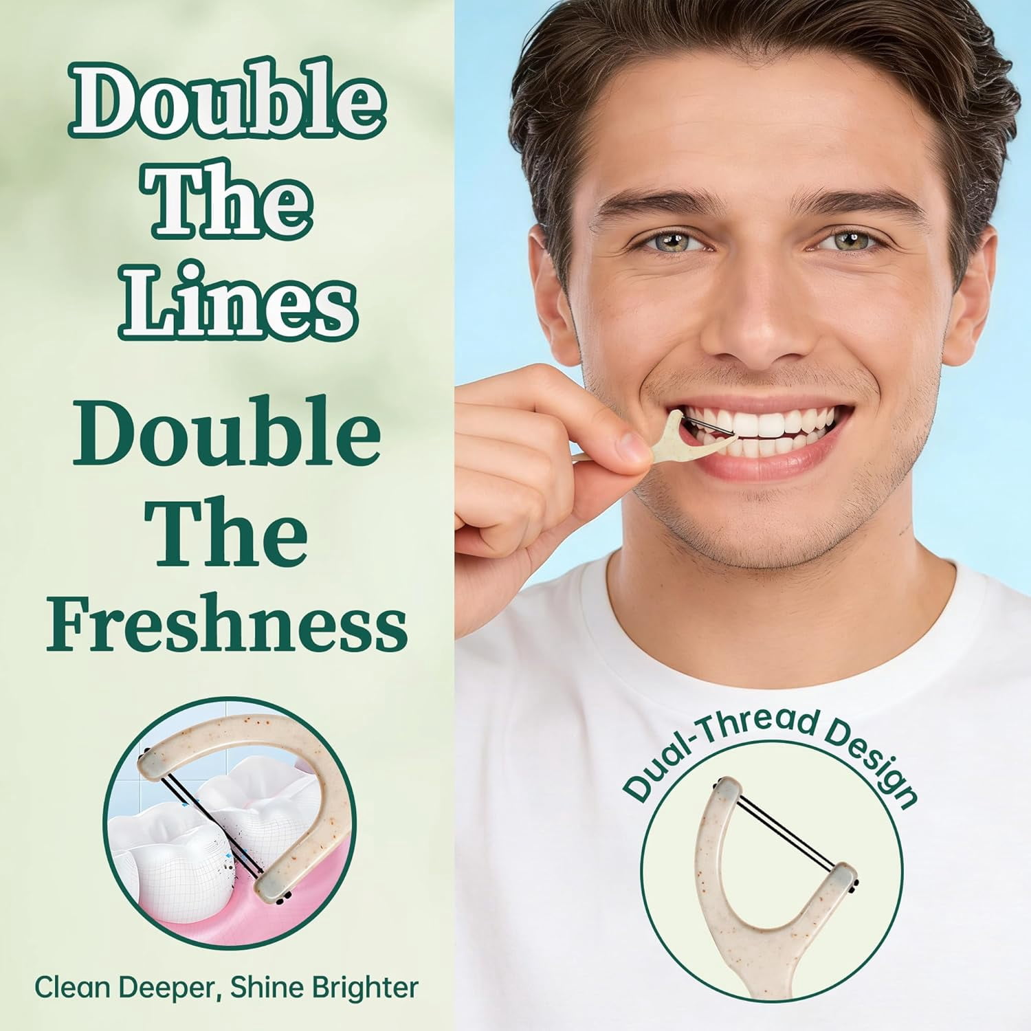 Biodegradable Dental Floss Picks for Teeth, 200ct Organic Natural Bamboo Charcoal Double Thread Sticks, Flossers Adults, Vegan Wheat Straw Flossers, Eco Friendly Teeth Cleaning, Mint