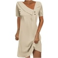 thumbnail image 2 of DailyTrove Women's Asymmetric Button-Front Midi Dress, Short Sleeve, Modern Casual & Office Wear, Soft Rayon Blend, 2 of 6