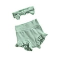 thumbnail image 2 of Douhoow 2Pcs Baby Girls Shorts Summer Sweet Style Solid Color High Waist Elastic Lace Shorts + Headwear, 2 of 7