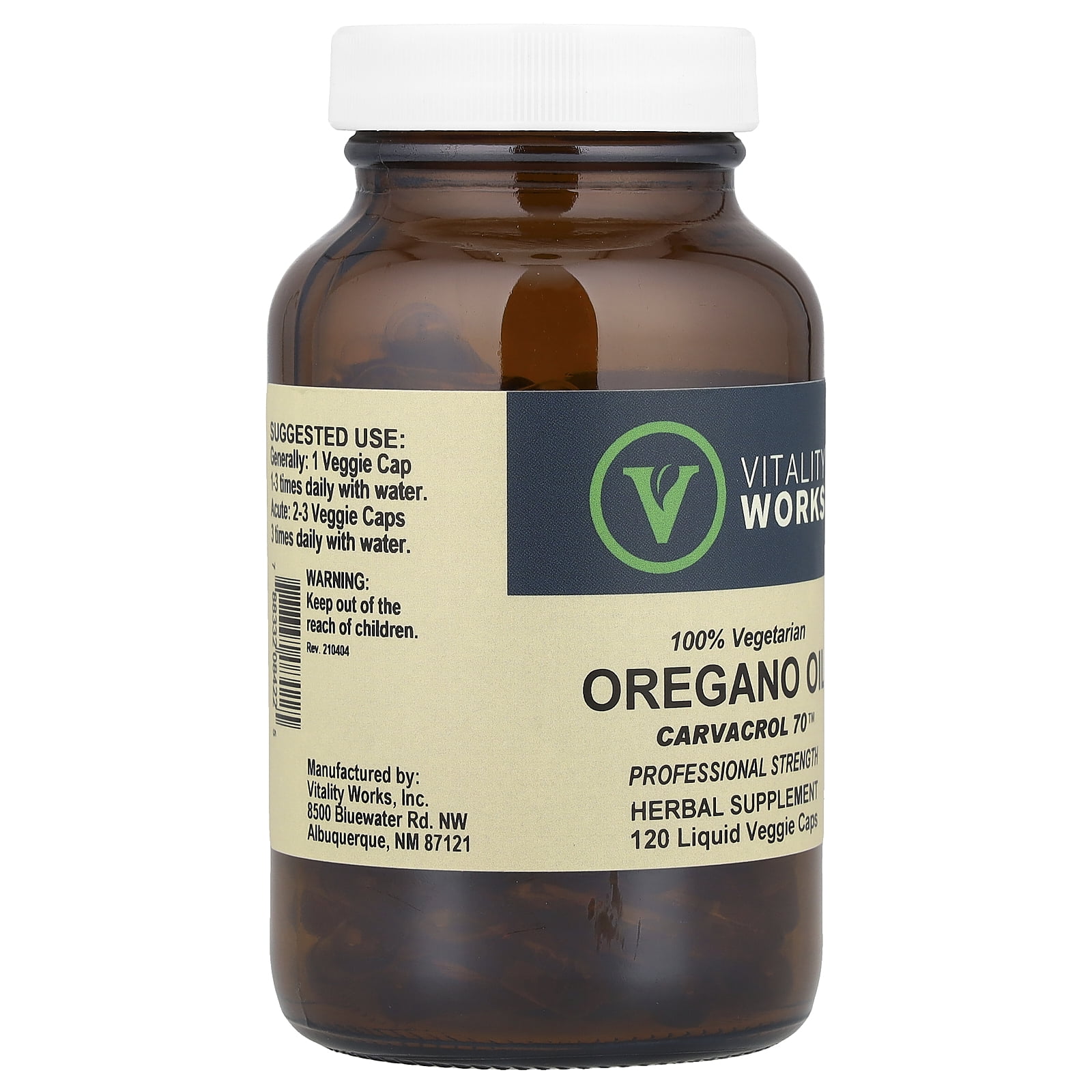 Vitality Works Oregano Oil, Carvacrol 70™, 510 mg, 120 Liquid Veggie Caps