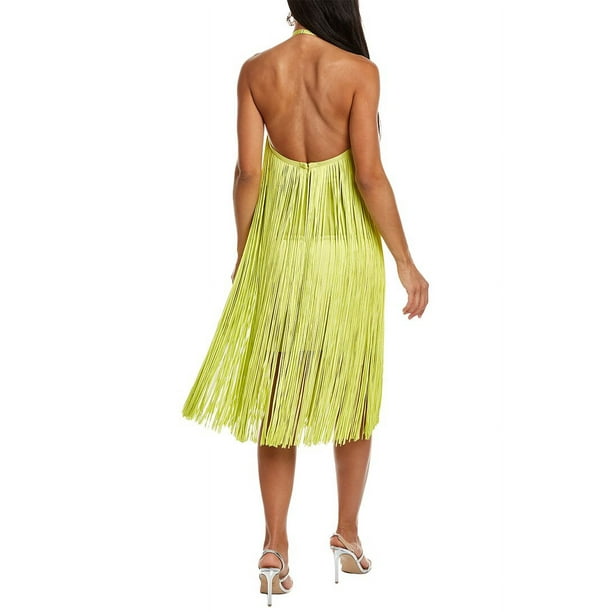 Herv Lger womens Fringed Halter Midi Dress, XS, Green - Walmart Business  Supplies