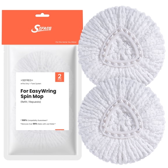 Spin Mop Head Replacements Compatible with O-Cedar EasyWring, Mop Head Refills for 1-Tank System, Washable & Reusable, Deep Cleaning, Easy to Repalce, 1 CT (Pack of 2)