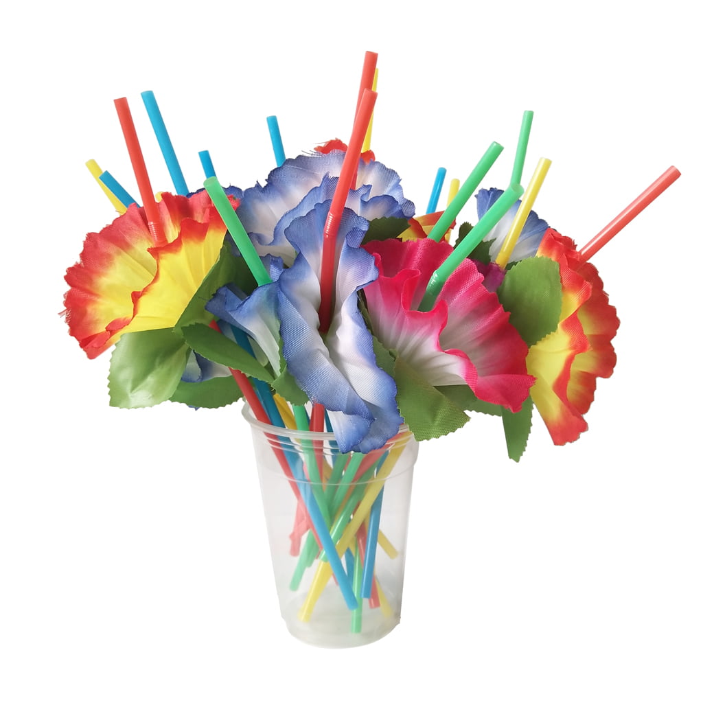 20 X Colorful Flower Cocktail Party Straws Beach Party Table Decoration