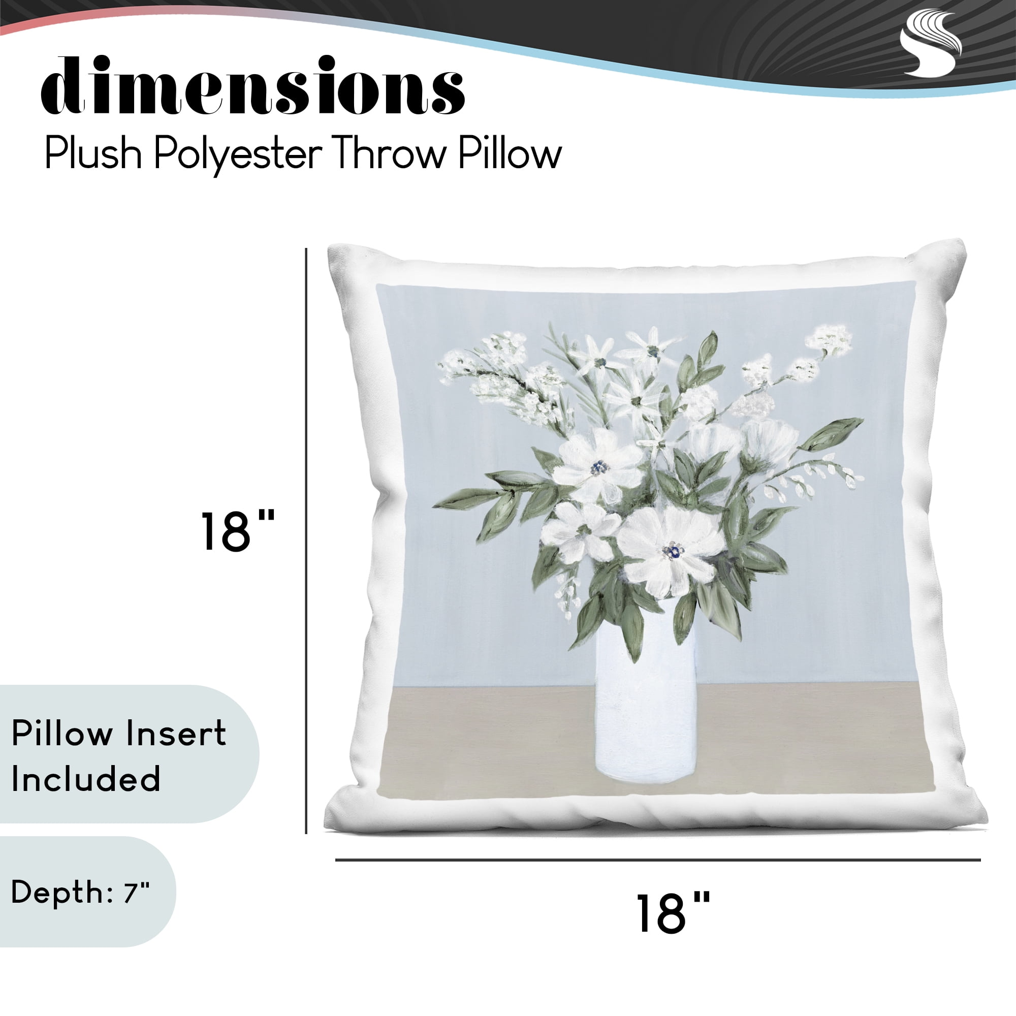 Stupell Industries Mixed White Blooms on Blue Decorative Printed Throw Pillow, design by Marilyn Dunlap, 18 x 7 x 18