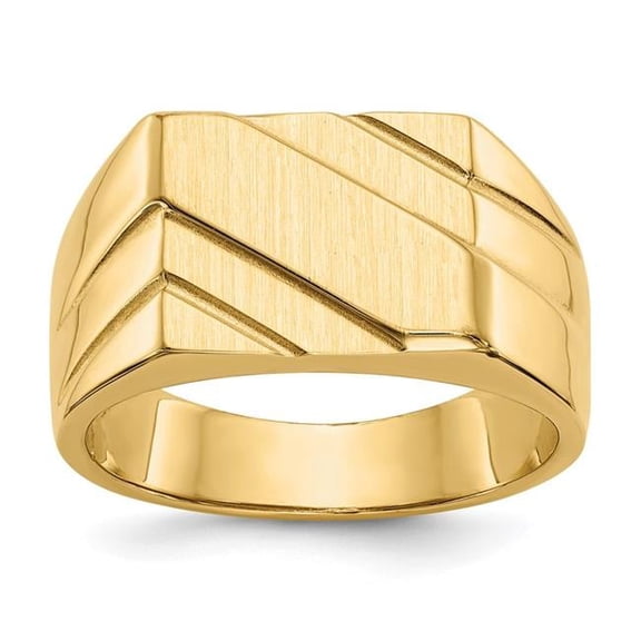 Finest Gold 14K Yellow Gold 13 x 11 mm Open Back Diagonal Mens Signet Ring - Size 10