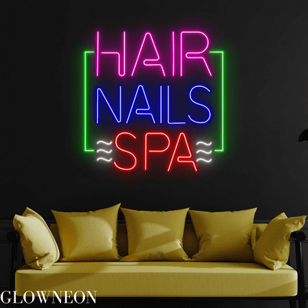 Glowneon Hair Nails Spa Neon Sign Open Hair And Nails Salon Led Sign
