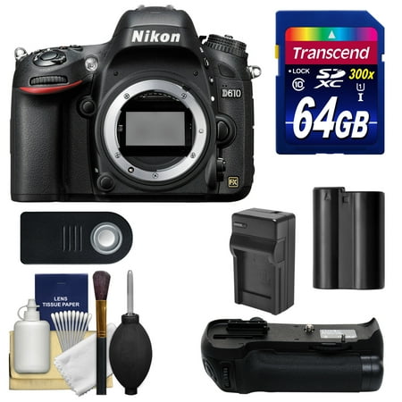 Nikon D610 Digital SLR Camera Body - Factory Refurbished with 64GB Card + Grip & Accessory Kit