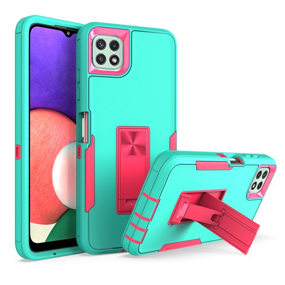 for Samsung Galaxy A22 5G Case: Military Grade Protection Shockproof Phone Cover Build-in Hidden Kickstand & Rugged TPU Shell | Matte Durable Drop Proof Heavy Duty Case,Green Rose