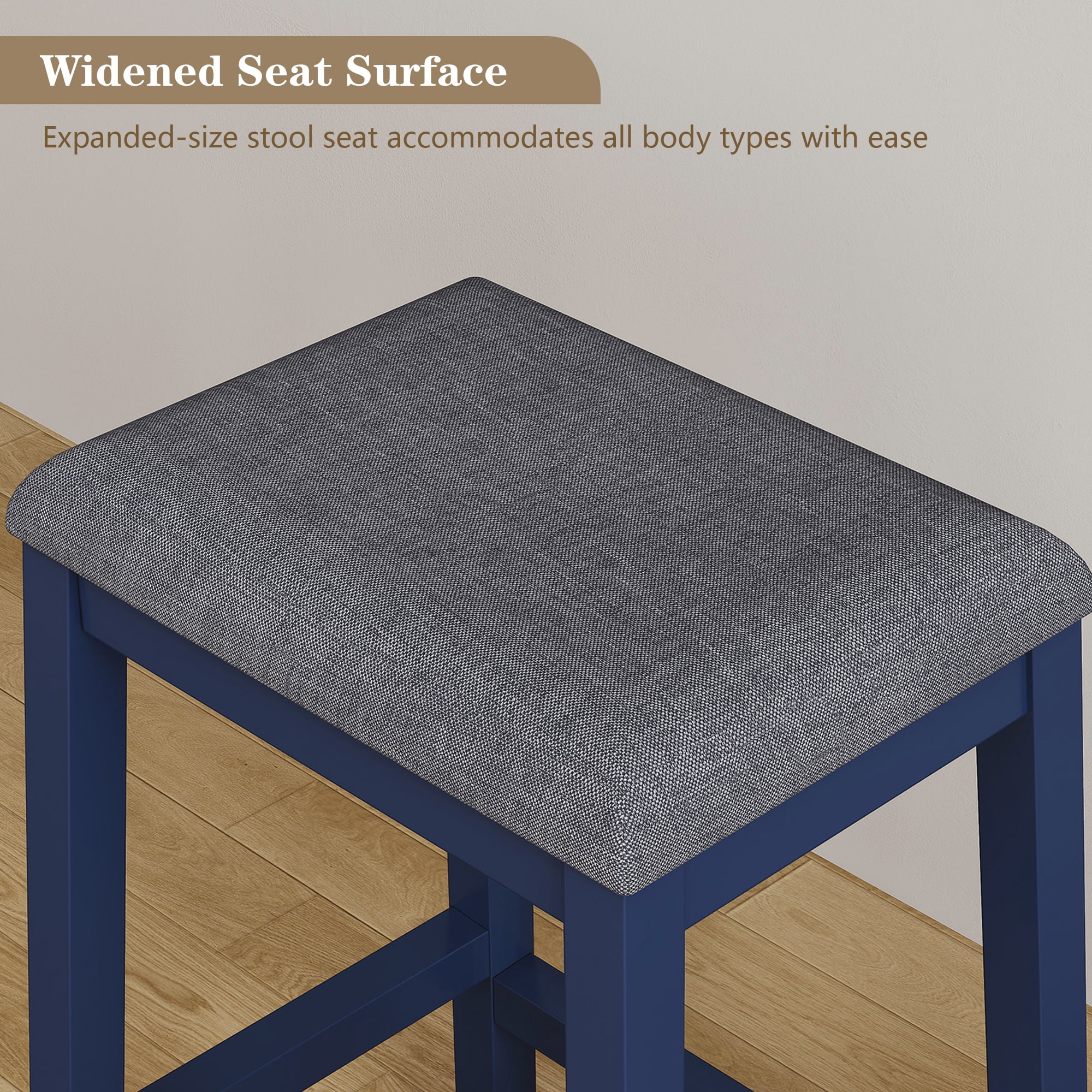 HLR 24.8" Bar Stools, Farmhouse Set of 2 Bar Chairs with Cushion for Kitchen, Dining Room, Cafe Blue