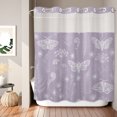 thumbnail image 2 of No Hook Shower Curtain, Purple Butterfly Botanical Shower Curtains for Bathroom with See Through Top Window, Summer Plants Line Art Waterproof & Washable Bath Curtain 66"x72", 2 of 9