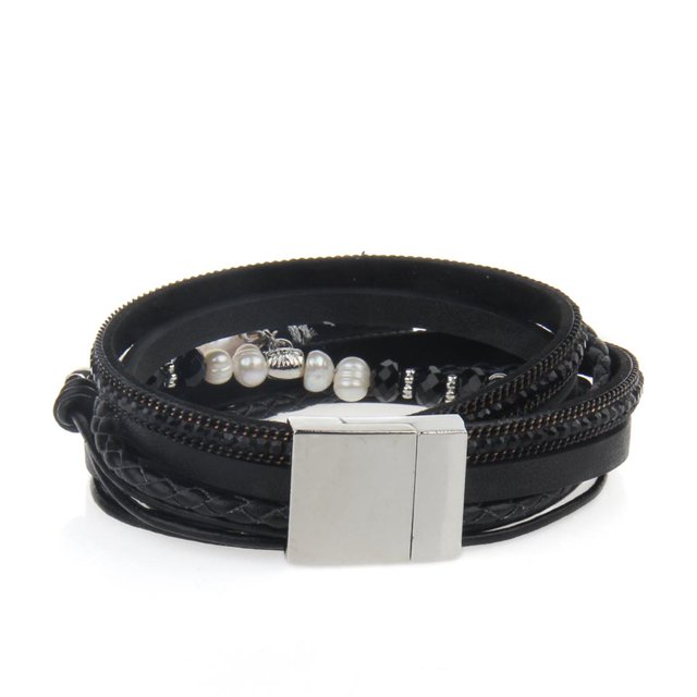 Pulsera de cristal borla perla jinwen para mujer Negro