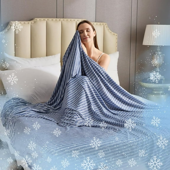 VK·LIVING 60"x 80" Cooling Blanket for Hot Sleepers Q-Max >0.5 Arc-Chill Breathable Blankets for Night Sweats, Lightweight Double Sides, Blue
