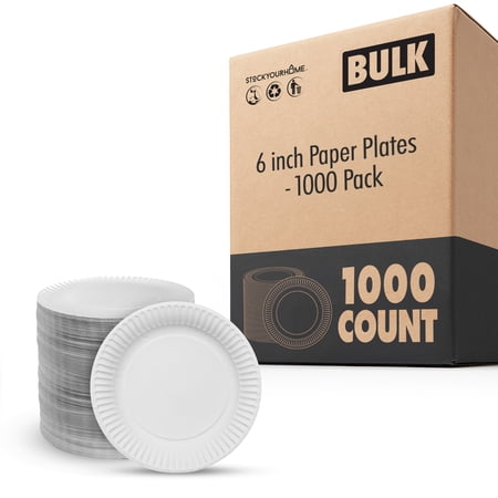 Stock Your Home 6-Inch Paper Plates Uncoated, Everyday Disposable Dessert Plates 6" Paper Plate Bulk, White, 1000 Count