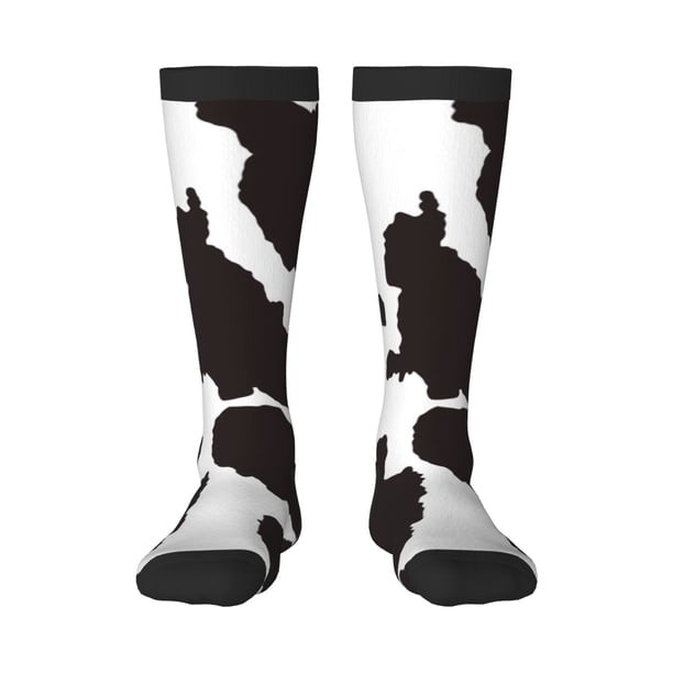 Fotbe Cow Skin 2 Calcetas Divertidas Estampadas para Hombre y Mujer, Calcetas de Algodón hasta la Rodilla para Caminar, Correr, Enfermería y Embarazo