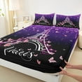 thumbnail image 3 of jejeloiu Kawaii Butterfly Twin Sheet Set,Eiffel Tower Pink Purple Black,Luxury Decor For Girls,3-Piece, 3 of 7