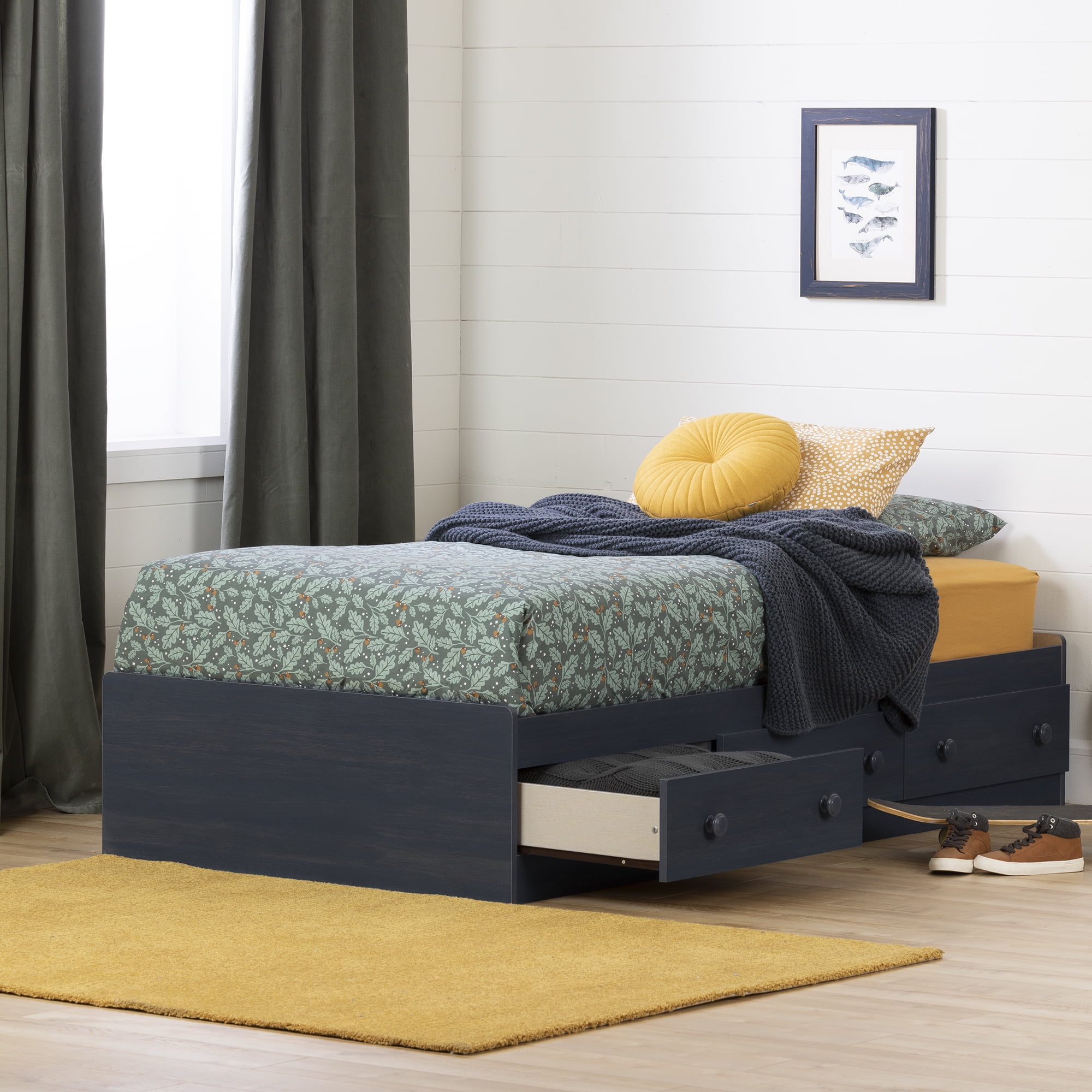 South Shore Summer Breeze Twin Mates Bed with 3 Drawers, in Blueberry