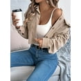 thumbnail image 3 of Womens Fashion Cropped Shackets Corduroy Button Down Crop Jackets Tops Long Sleeve Shirts Trendy 2025 Khaki M, 3 of 7