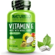 NATURELO Vitamin E - 180 mg (300 IU) of Natural Mixed Tocopherols from Organic Whole Foods - Supplement for Healthy Skin, Hair, Nails, Immune & Eye Health - Non-GMO, Soy free - 90 Vegan Capsules