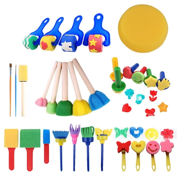Inteprter 30 piezas de pinceles de esponja de pintura, dibujo para colorear, rodillo de pintura educativo, juguetes artesanales, juguete de cognición para pinturas
