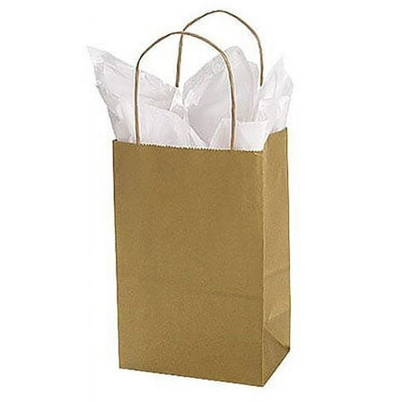 SSWBasics Small Metallic Gold Paper Shopping Bags - 5 ¼”L x 3 ½”D x 8 ½”H - Case of 100