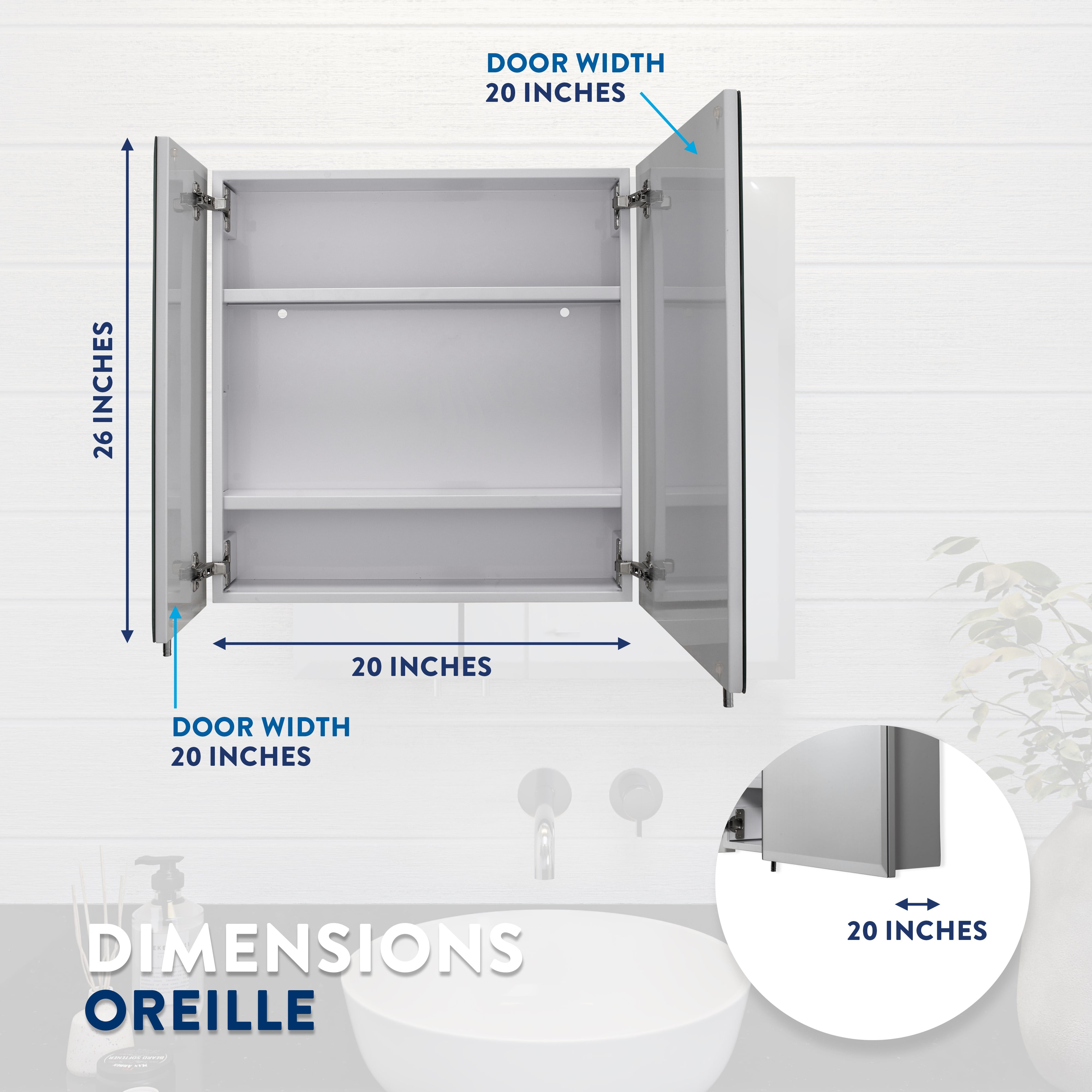Croydex Oreille Square Double Door White Steel Medicine Cabinet, Mirror Doors (24X24in)