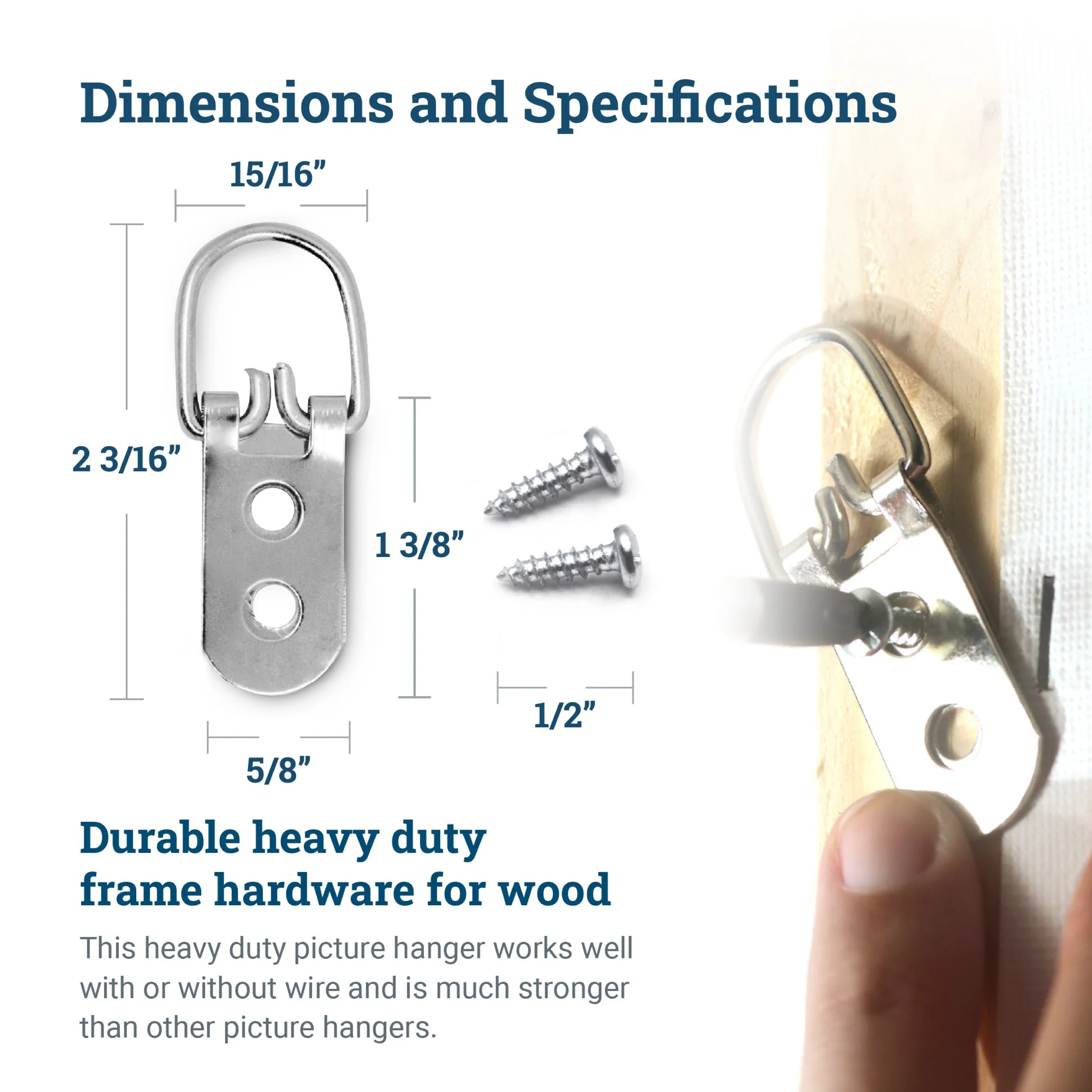 Picture Hang Solutions 2-Hole D-ring Picture Hangers for Frames 40-lb Capacity 100 Pieces per Pack