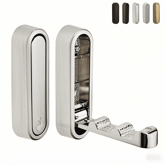 ShinYue Foldable Wall Hooks (2 Pack, Silver Brushed) - Zinc Alloy, 33LB Heavy Duty, Space Saving for Kitchen/Bathroom/Bedroom - Black/Silver/Gold/White/Grey