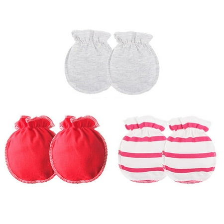 

3 Pairs Baby Infants Soft Cotton Gloves Elastic Rubber Band No Scratch Newborn Toddler Mittens