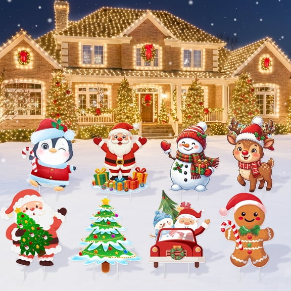 Christmas Yard Decorations, 24 Pcs Large Christmas Yard Signs with Stakes, Xmas Tree Santa Claus Snowman and other Welcome Sign for Merry Christmas Party Decorations