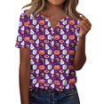 thumbnail image 2 of Halloween Tshirts for Women Short Sleeve Henley Neck Womens Tops Halloween Graphic T Shirts Costume, 2 of 5