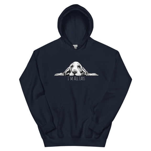 I'm All Ears Basset Hound Hooded Sweatshirt (Navy, S)